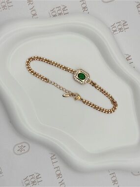 Luxury Piece 18K Gold Filled Emerald Green Statement Bracelet | 8" CZ